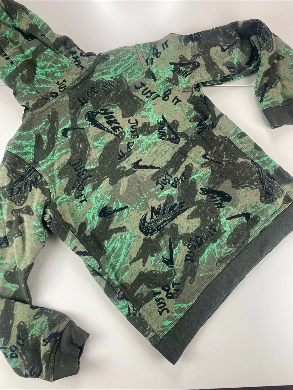 Nike Green Camo Pullover Hoodie with Green Logo